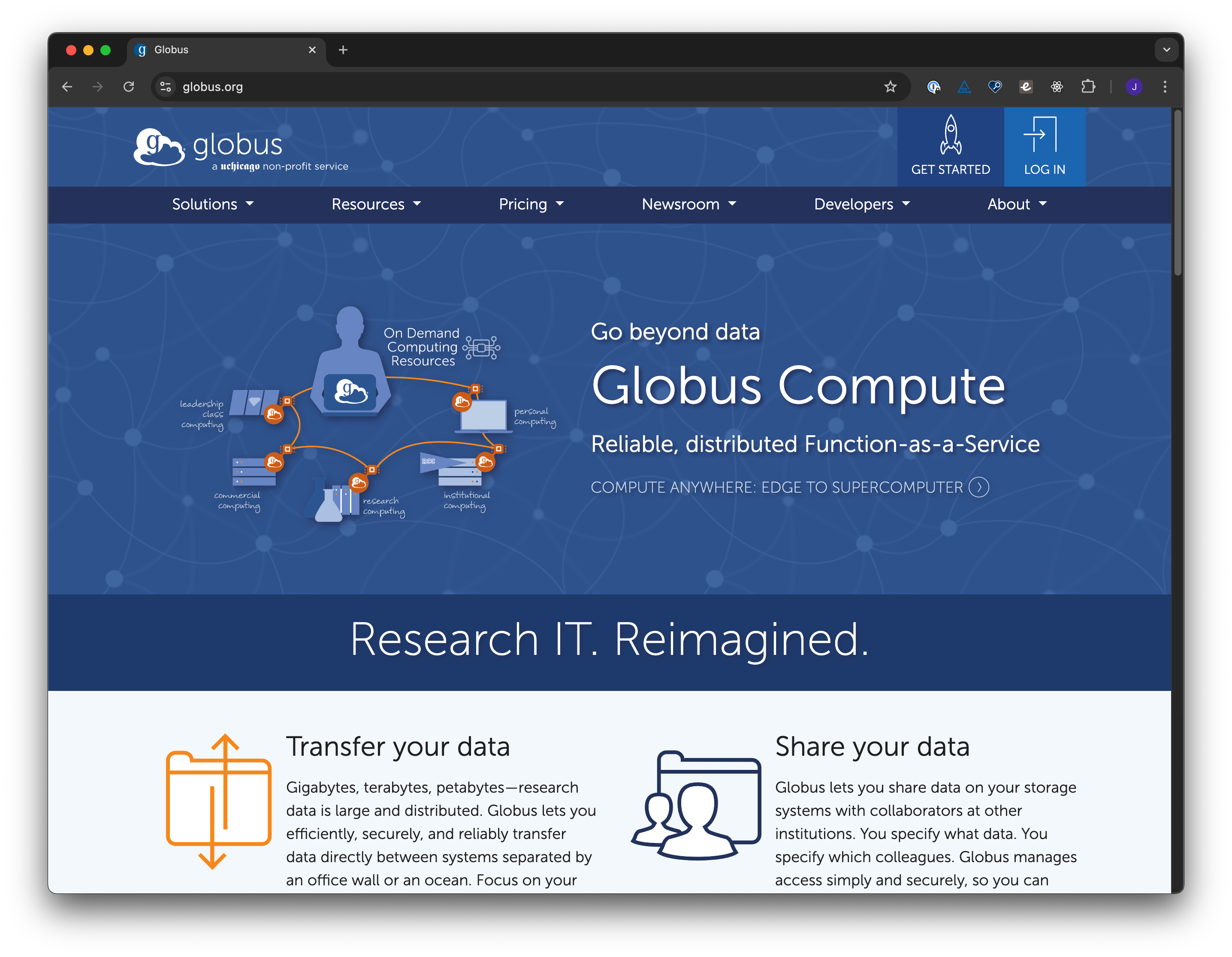A screenshot of Globus.org